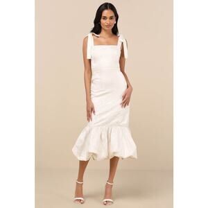 NWT Lulus Silvia Ivory Floral Jacquard Trumpet Midi Dress Banquet Wedding Sz XS